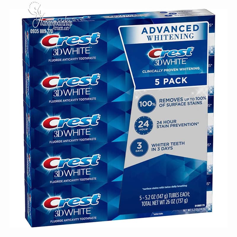 Kem đánh răng Crest 3D White ADVANCED WHITENING 147g