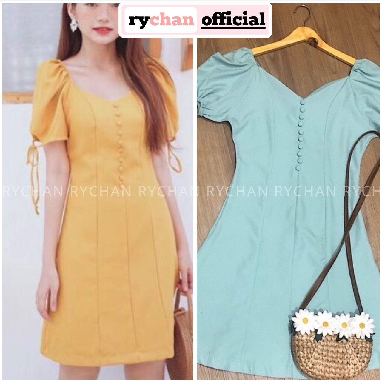 [XÃ KHO] [ẢNH THẬT CUỐI] Đầm Xoè Nút Bọc Tay Nơ 2 Màu - DX061