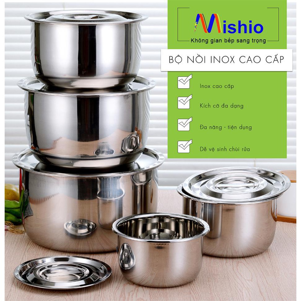 Bộ 5 Nồi Inox Đáy Từ 16-24cm
