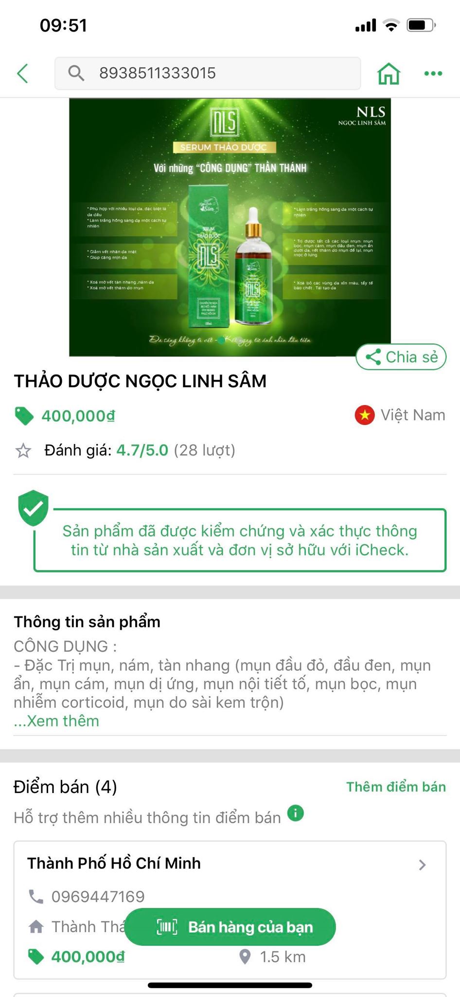 Serum Ngọc Linh Sâm tái tạo da