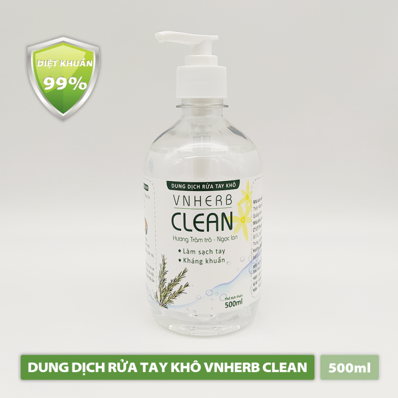 Nước Rửa Tay Khô Diệt Khuẩn VNHERB CLEAN (500ml) - Bảo vệ da tay, diệt khuẩn hữu hiệu - Hàng chính hãng nhập khẩu