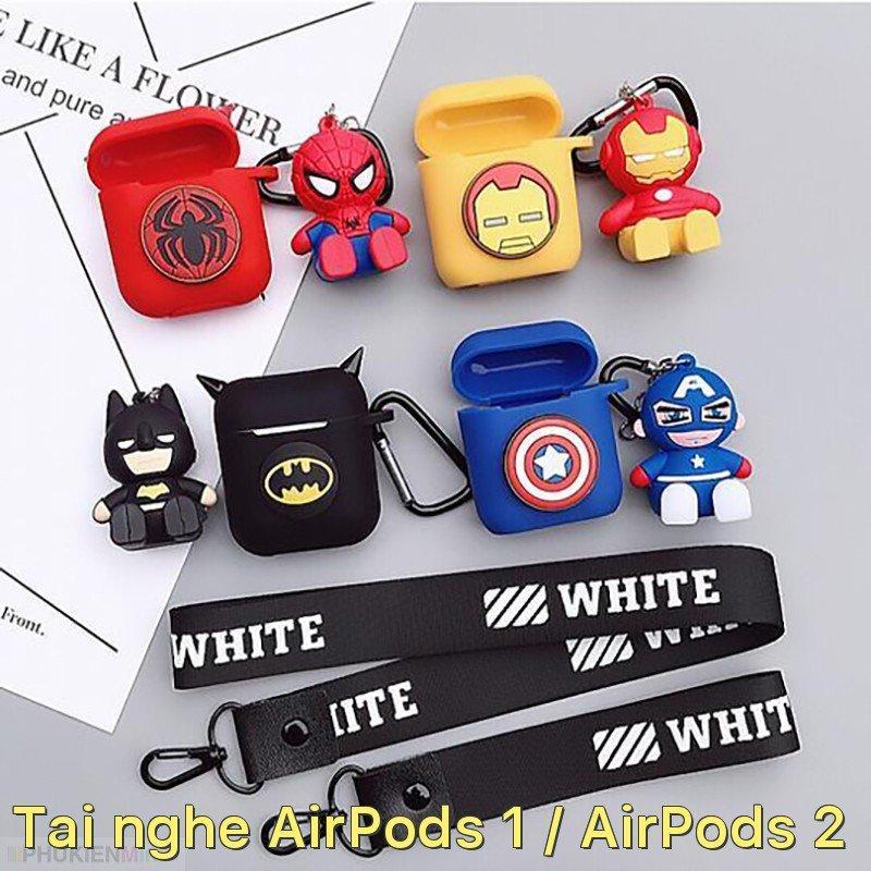 Giá Bộ phụ kiện 5 món gồm 1 bao silicon bảo vệ tai nghe Airpods chống rớt, chống mất, 1 móc gài, 2 dây đeo, 1 đế dựng điện thoại siêu nhân độc đáo (không bao gồm bộ tai nghe Airpods) Tai nghe AirPods 1 / AirPods 2