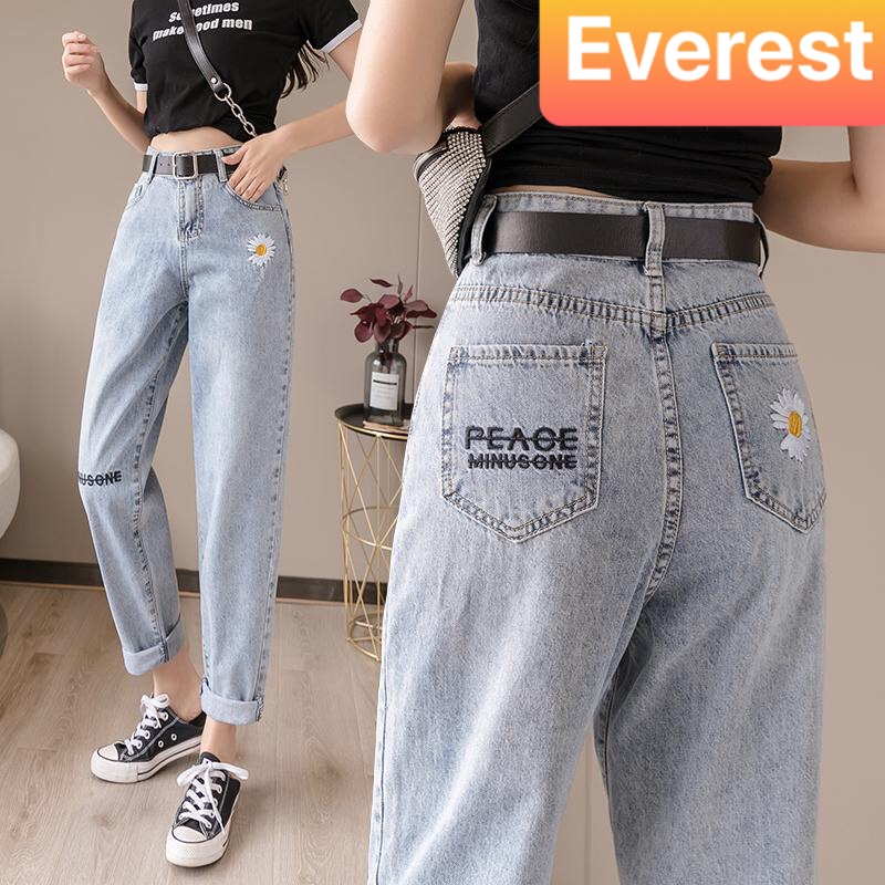 QUẦN JEAN BAGGY NỮ CHẤT BÒ IN HOA CÚC CẠP CAO LƯNG CAO NÂNG MÔNG TREND NHẬT BẢN EV-97 EVEREST FASHION
