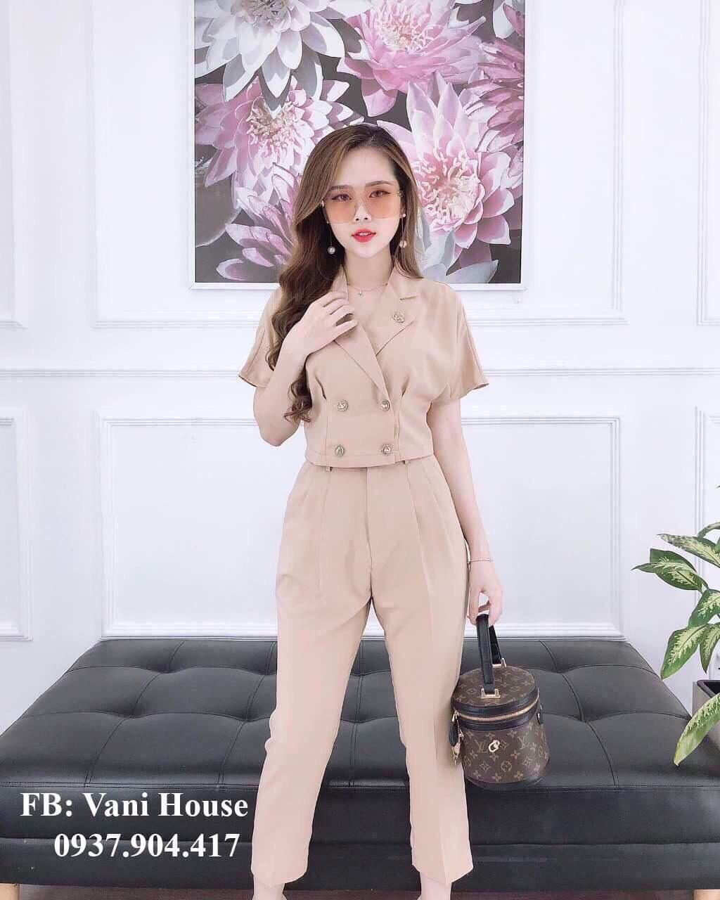 Sét bộ vest nữ cá tính đính nút