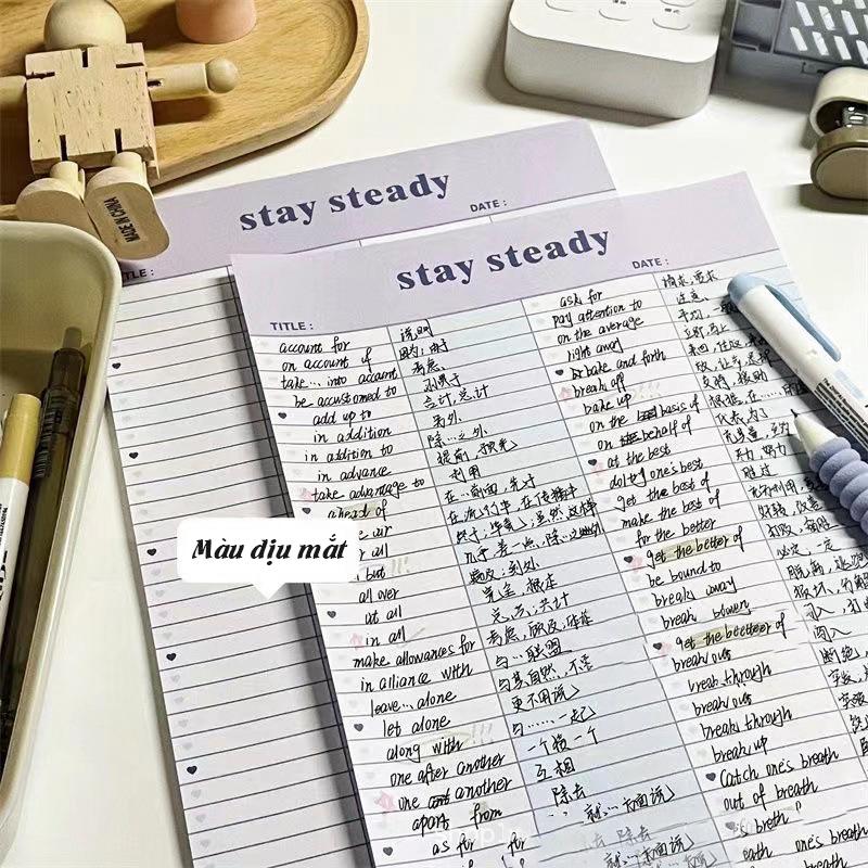 Giấy học từ vựng ngoại ngữ Tập note Stay steady 30 tờ ôn tập từ mới ngữ pháp khổ B5