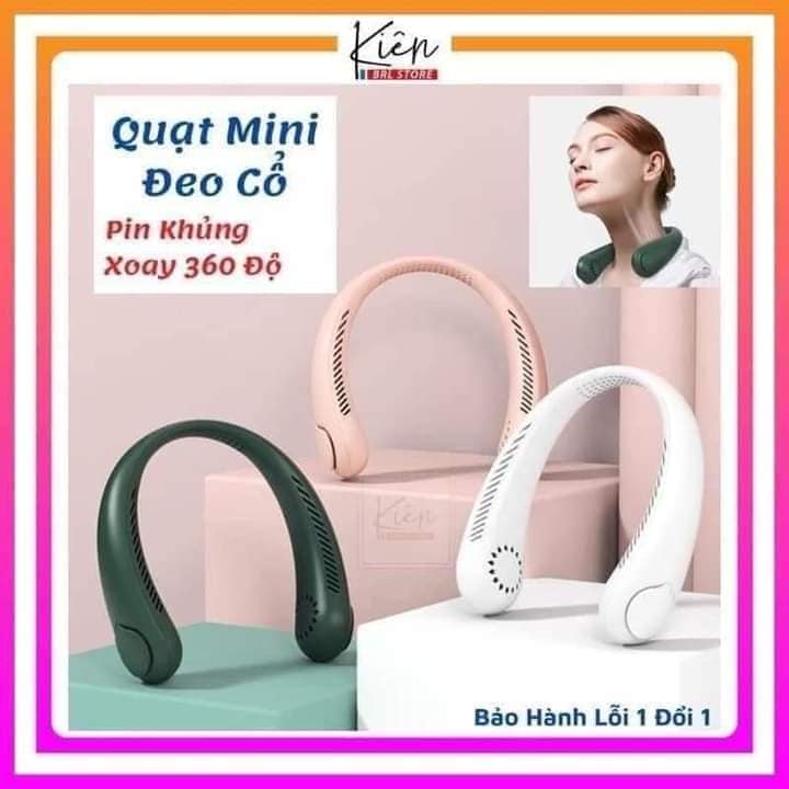 Quạt đeo cổ - quạt quàng cổ không cánh thời trang tiện lợi - quạt mini, quạt đeo cổ mini tích điện không cánh sạch pin 3 cấp độ gió êm ái