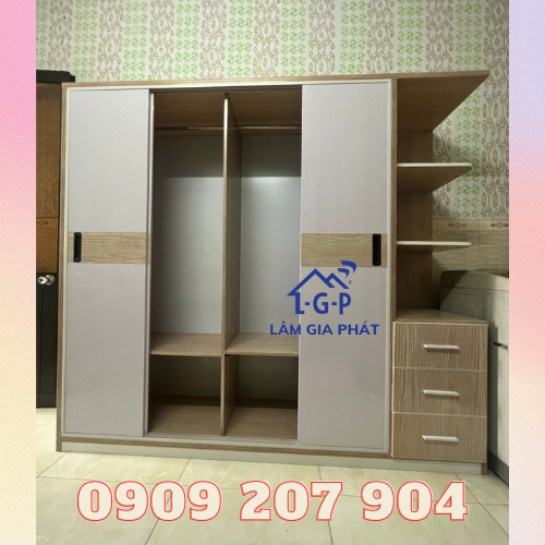 Tủ quần áo nhựa 4 cánh cửa lùa có kệ ngoài - thiết kế theo yêu cầu