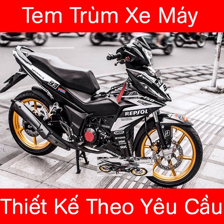 Tem trùm Winner đen trắng repsol - Độ dán team trùm decal xe máy Winner đen trắng repsol - Team trùm decal xe máy Winner rẻ đẹp và chất