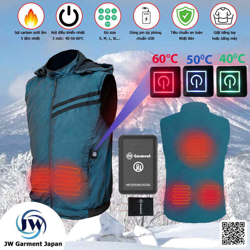 [Áo sưởi ấm JW Nhật Bản] Mẫu ghi lê 2021 gồm pin chính hãng
