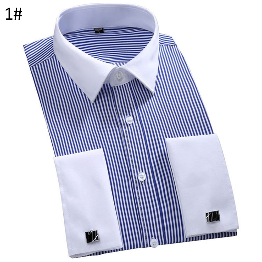 Áo sơ mi nam sọc khuy măng sét có thể chuyển đổi phong cách pháp hot ●8/26☌☸