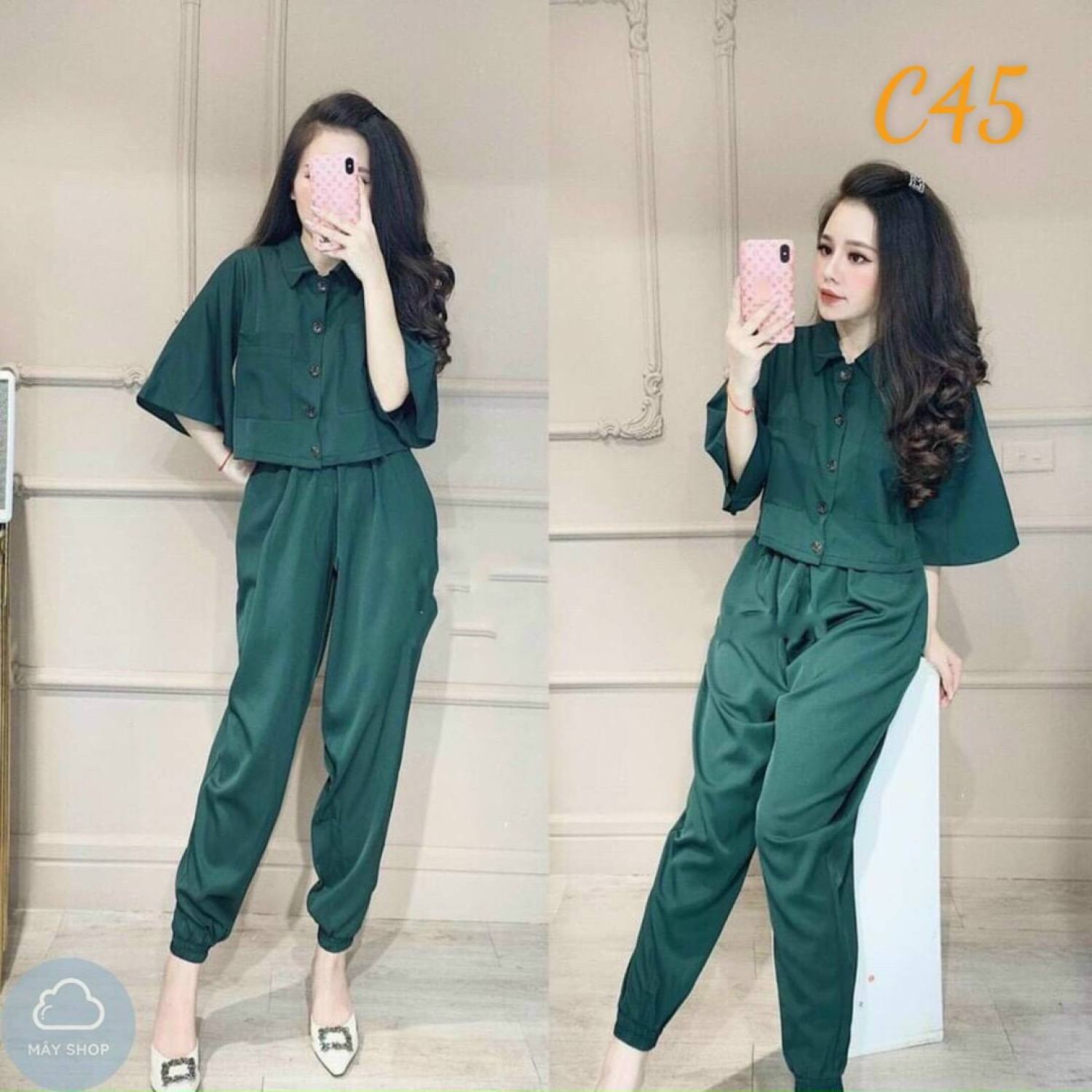 [FREESHIP MAX + HOÀN TIỀN MAX 15%] SET KATE TRƠN ÁO SƠ MI TAY LỬNG QUẦN DÀI