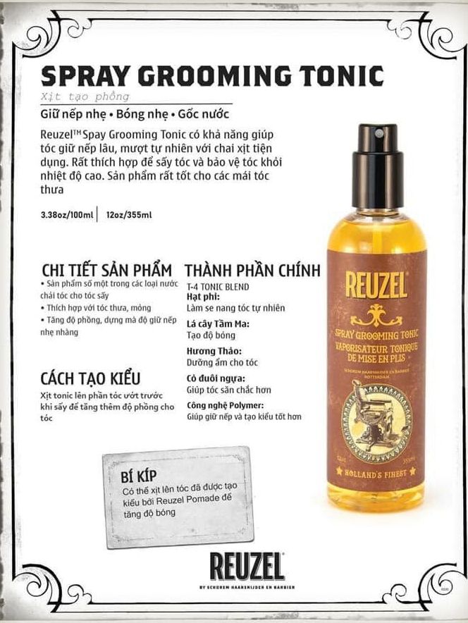 Xịt tạo phồng tóc Reuzel Spray Grooming Tonic