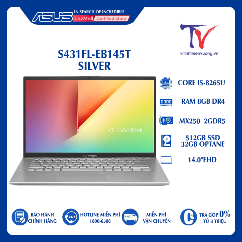 Bảng giá Laptop Asus VivoBook S431FL-EB145T (i5 8265U/8GB RAM/512GB SSD+Optane 32Gb/14 inch FHD/MX250 2GB/Win 10/Bạc) Phong Vũ