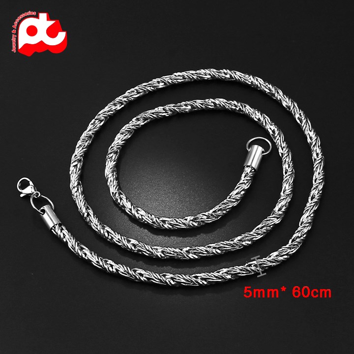 Dây chuyền nam inox thời trang kiểu xoắn trangsucp kích cỡ 5mm màu trắng thép không gỉ HSDCNA160