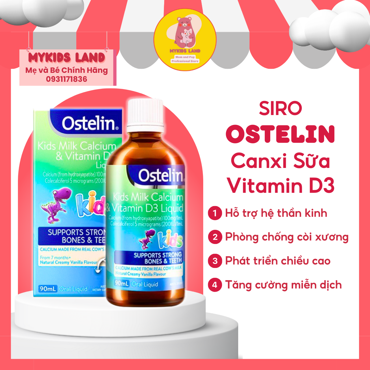 Siro ostelin canxi sữa và vitamin d3 úc dạng lỏng cho bé ostelin kids milk calcium & vitamin d3 liquid 90ml