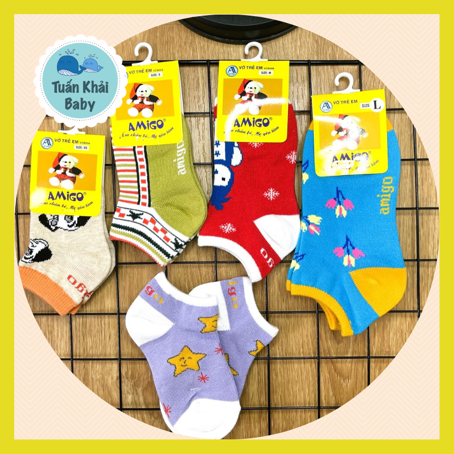 [HCM]Combo 5 đôi tất trẻ em cotton AMIGO cho bé trai bé gái size 3 tháng đến 8 tuổi tất mềm mịn co giãn tốt hàng Việt Nam chất lượng