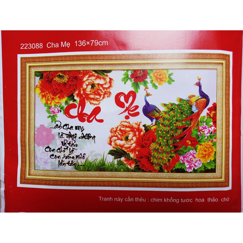 Tranh thêu chữ thập cha mẹ công xanh lá 223088 - kích thước 136 * 79