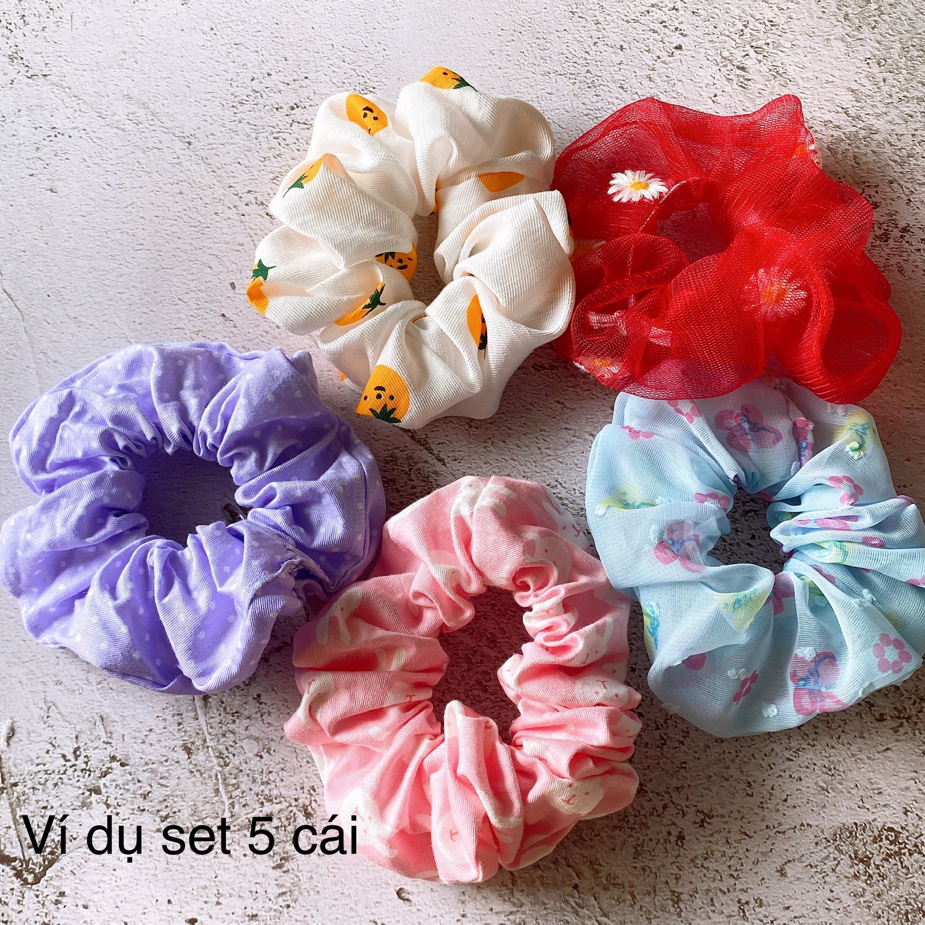 {Ảnh thật} SET MIX 5-10 SCRUNCHIES VẢI ĐẸP,  ĐỦ KIỂU, CỘT TÓC VẢI ĐEO TAY THỜI TRANG NỮ