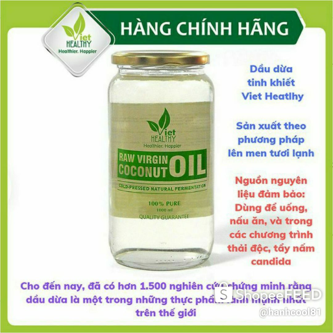 Dầu dừa nguyên chất Viet Healthy 1000ml, dầu dừa Viet Healthy