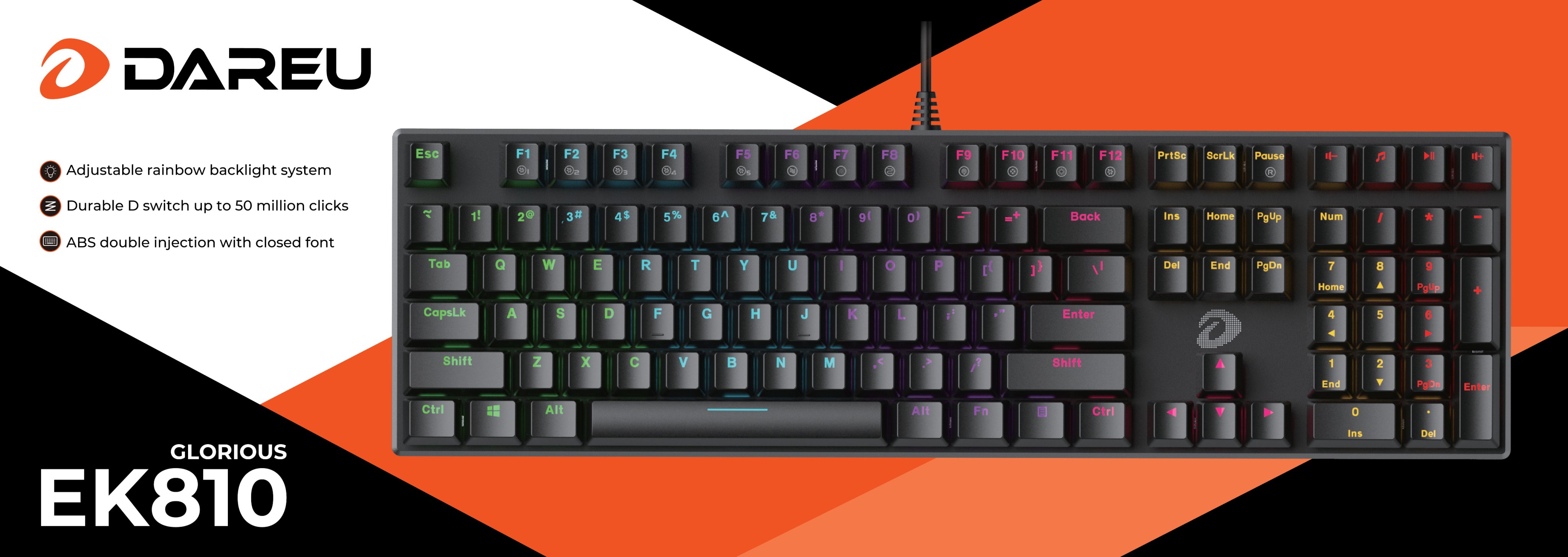 Bàn phím cơ Gaming DAREU EK810 Đen Black (MULTI-LED, Blue/ Brown/ Red D switch)