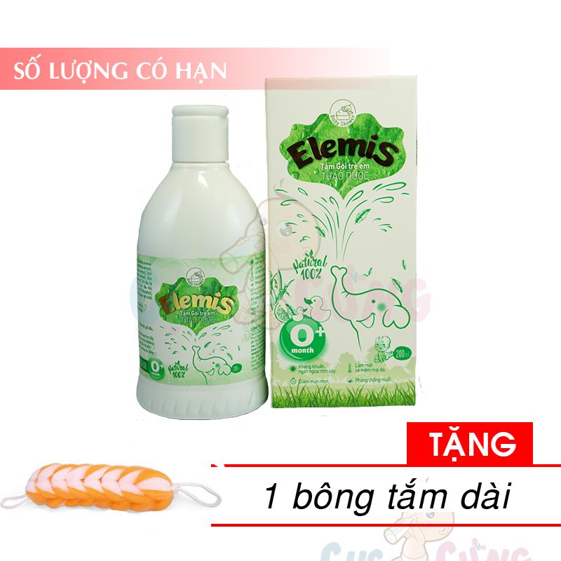 Nước tắm thảo dược ELEMIS 200ml cho trẻ sơ sinh chống rôm sẩy Tặng 1 bông tắm dạng dài