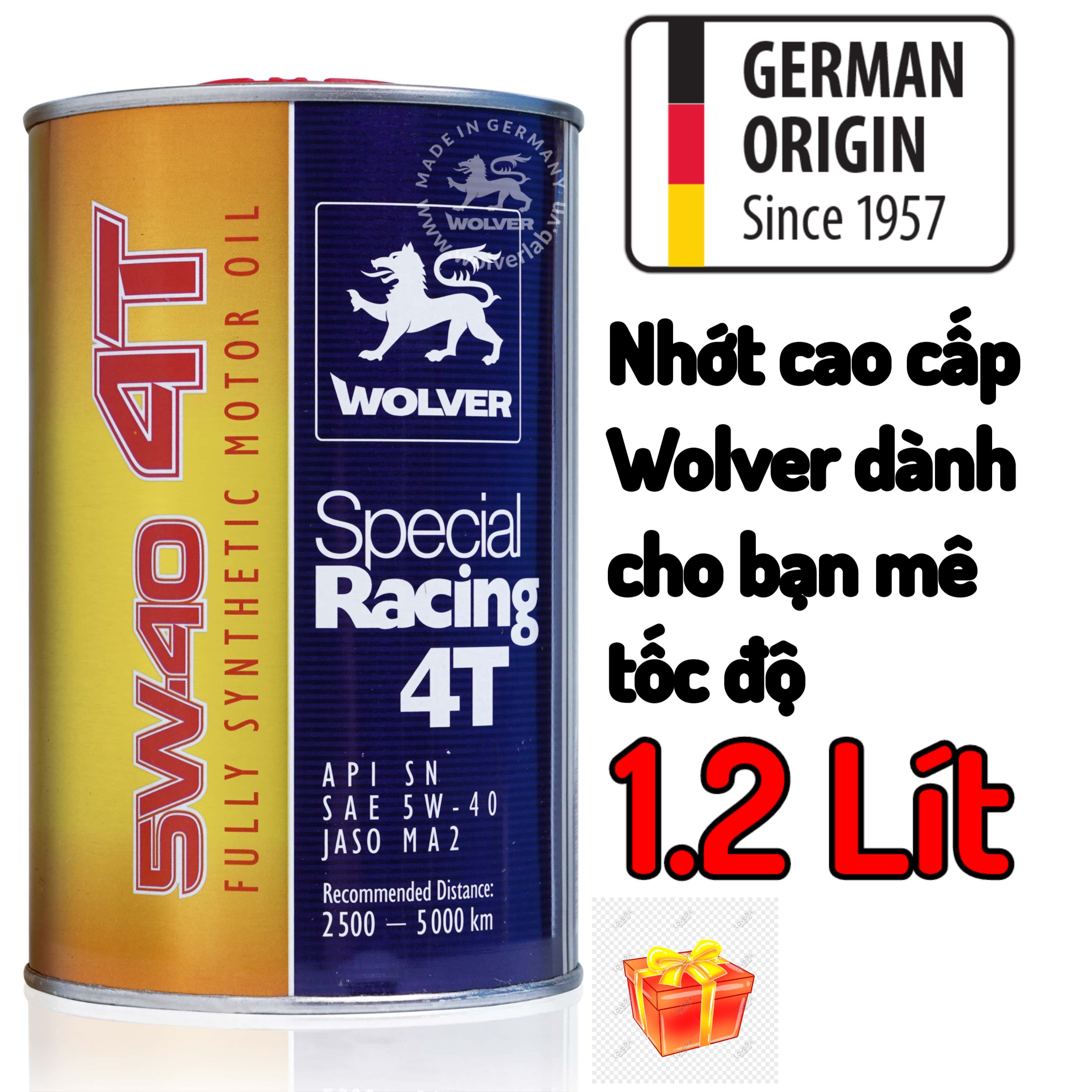 Nhớt tổng hợp Fully Wolver special Racing 5W40 4T SN 1.3 Lít cao cấp