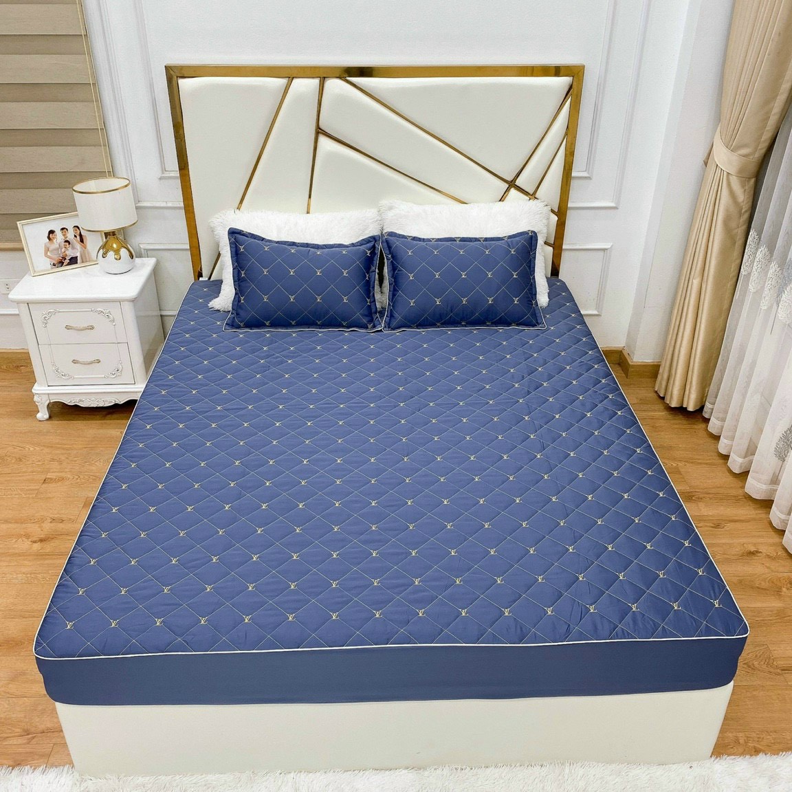 Bộ ga gối, drap chun trần bông 3 món phi lụa cao cấp ( dùng cho đệm 10cm )