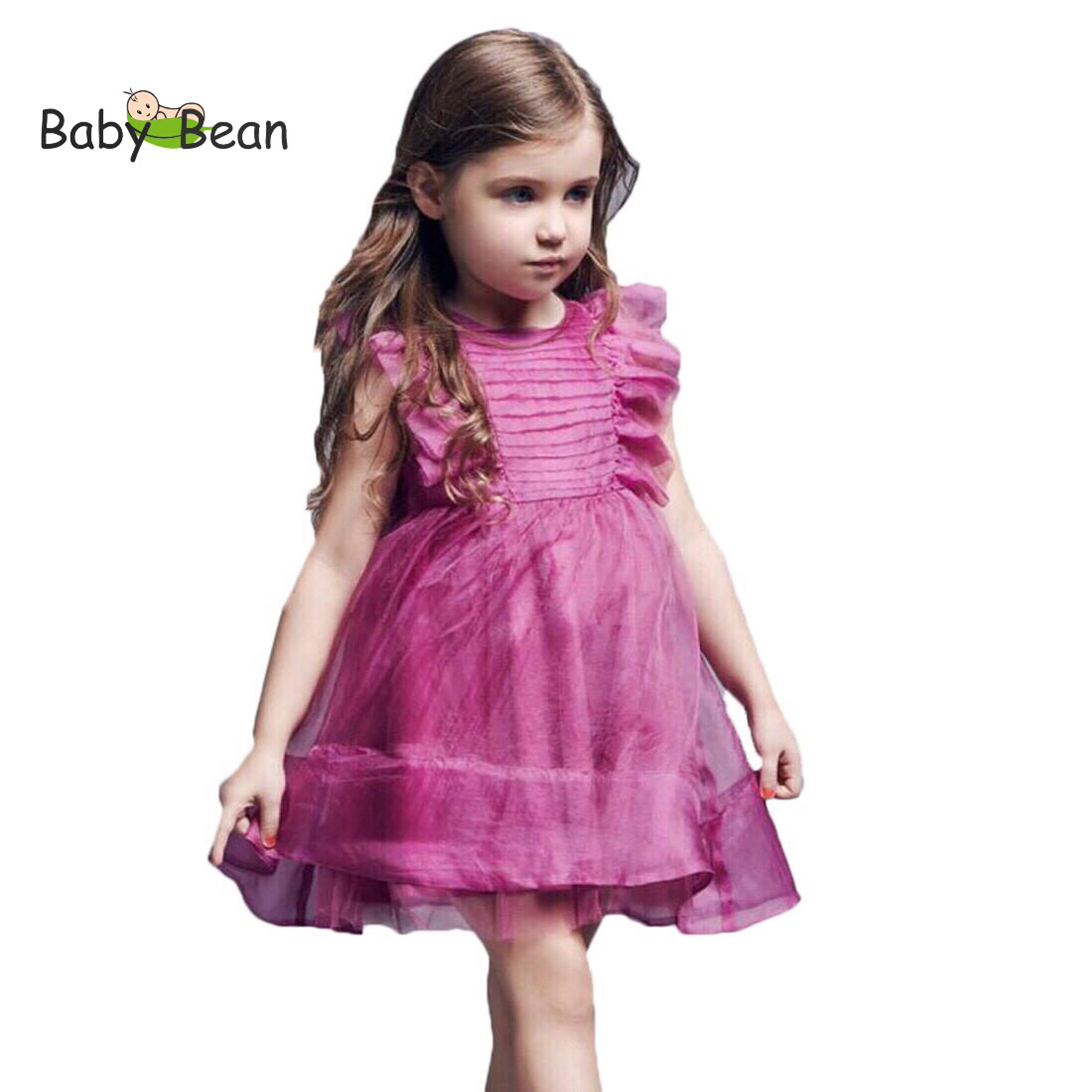 Váy Đầm Tơ Giấy Dự Tiệc Cao Cấp Xếp Ly Ngang Tay Bèo Bé Gái BabyBean