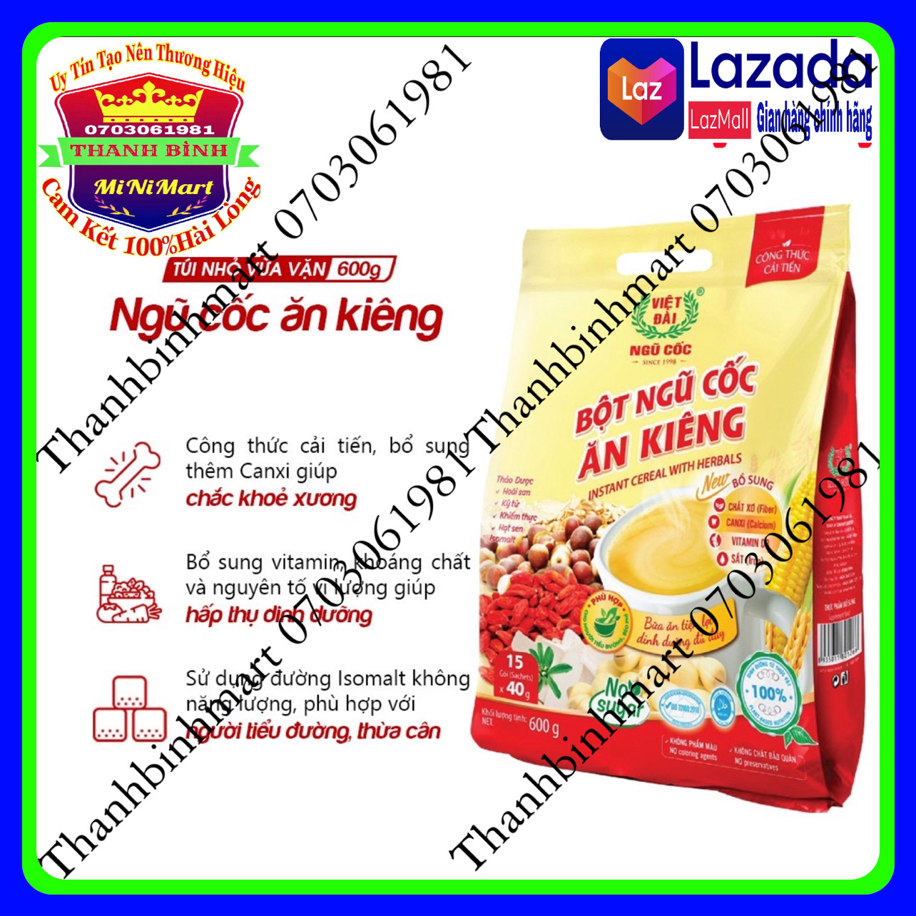 Bột Ngũ Cốc Ăn Kiêng Việt Đài 600g ( 15gói x 40gr)