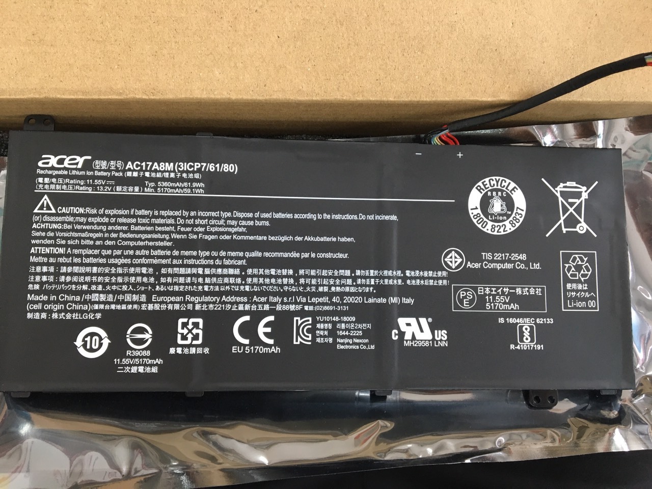 Pin(battery)Original Laptop Acer Spin 3 SP314 - 52 SF314 AC17A8M