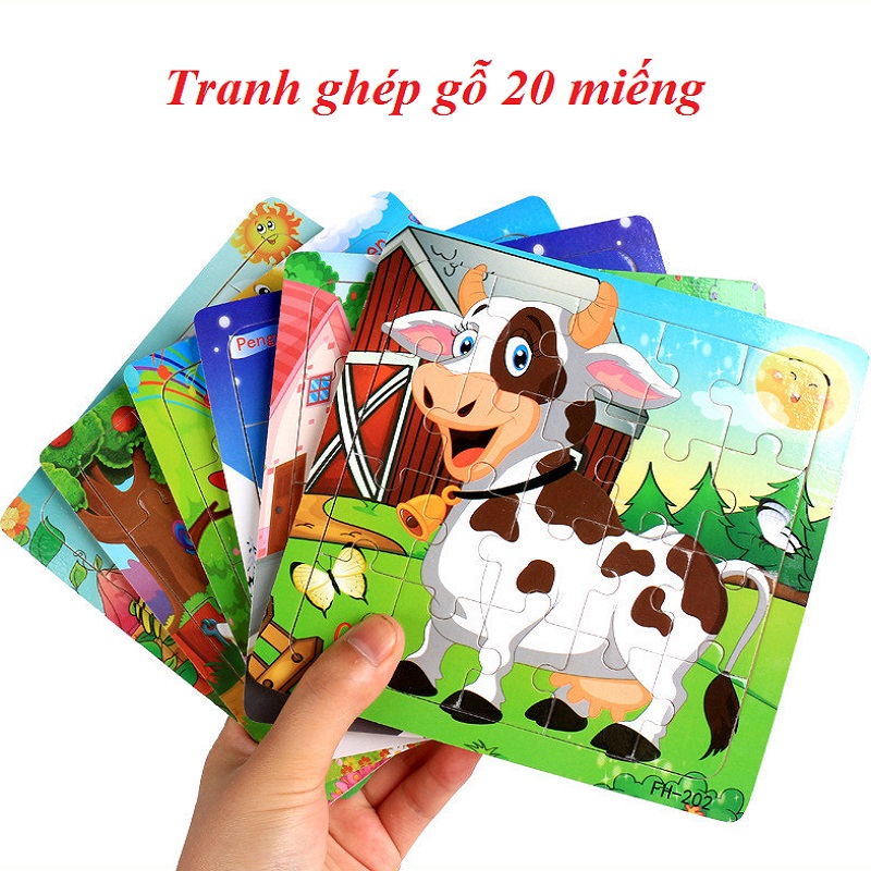 [HCM]Combo 5 Tranh Ghép Gỗ 20 Miếng Cho Bé