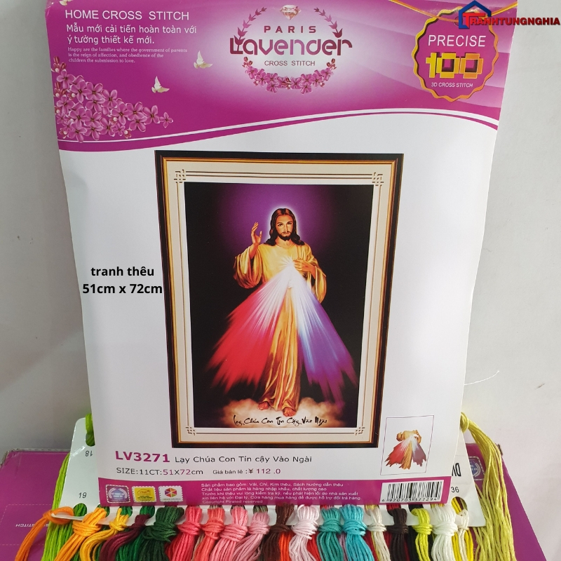 Tranh đính đá LV487 (73cm x 51cm), tranh thêu chữ thập chúa giêsu lòng chúa thương xót LV3271 (51cm x 72cm)