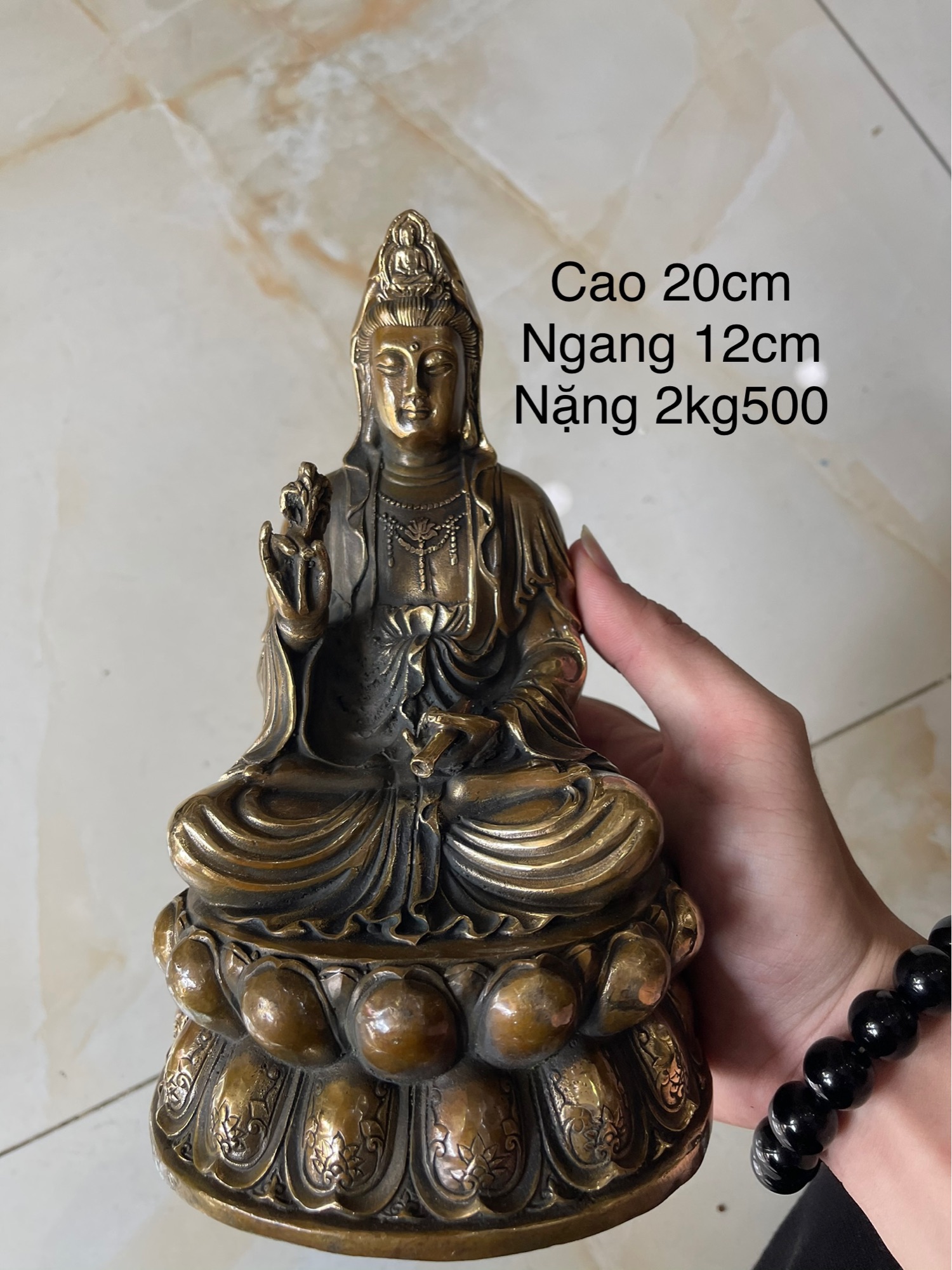 Phật bà quan âm ngồi 3 bằng đồng