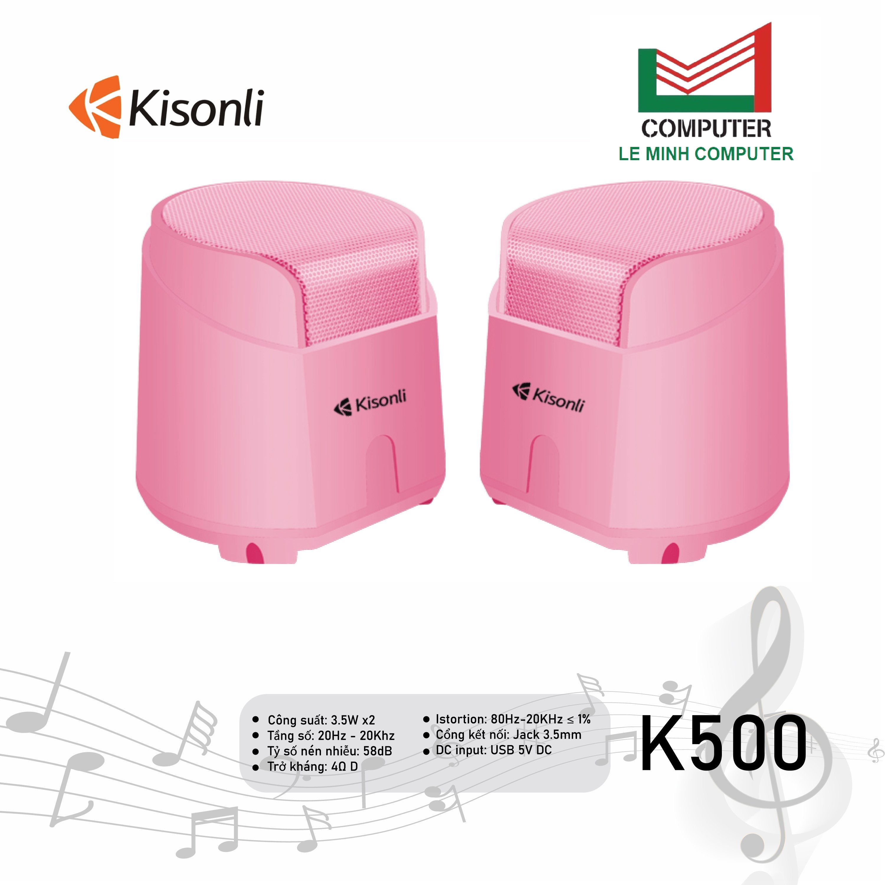 Loa vi tính 2.0 kisonli k500 pink led