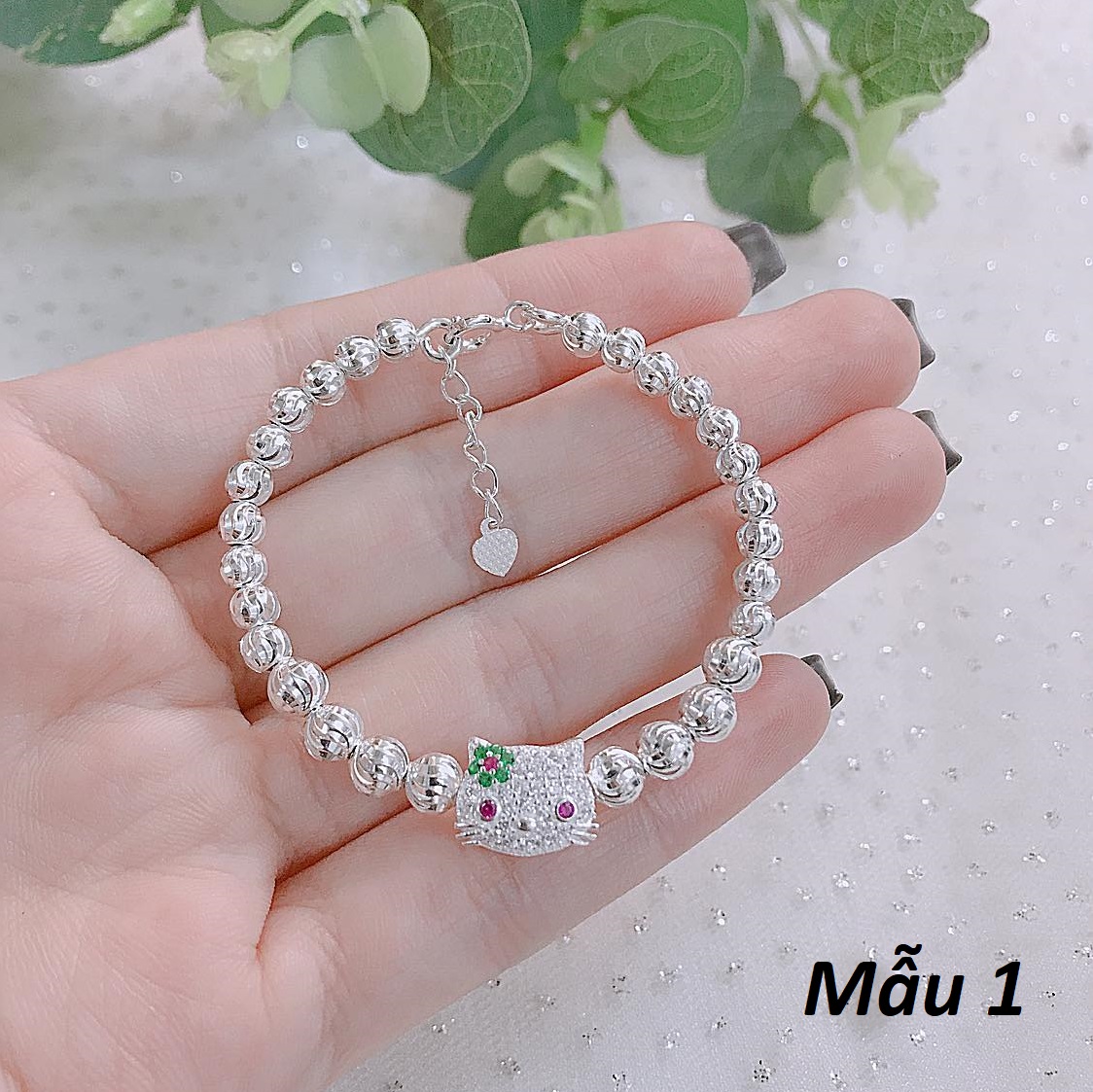 Lắc tay trẻ em bạc bi mặt Kitty MS25e