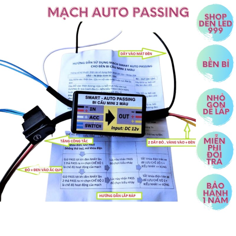 Mạch Passing Tự Động Cho Đèn Trợ Sáng Mini Bi Cầu Xe Máy – Auto Passing Nháy Đá Pha Cảnh Báo An Toàn