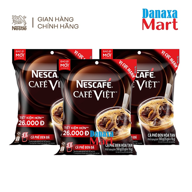 Combo 3 Bịch Cà phê hòa tan NESCAFÉ Café Việt Cà phê đen đá (Bịch 35 gói x 16g)