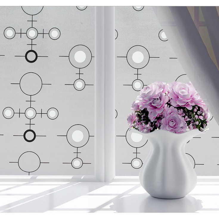 Decal giấy dán kính ô tròn trắng đen khổ rộng 0.45m