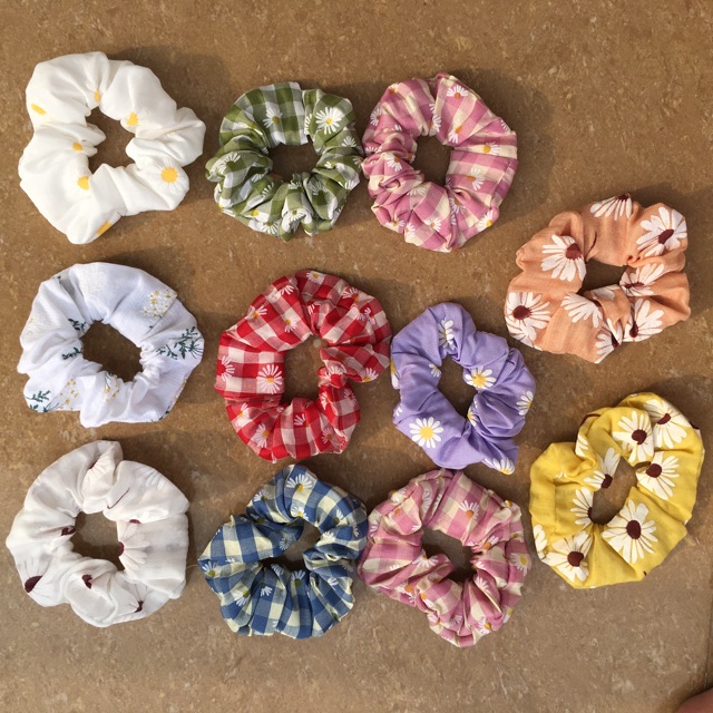 Cột Tóc Vải Scrunchies Nhiều Màu Caro Quả