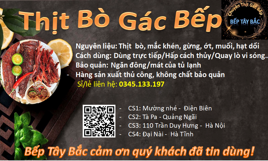 Thịt Bò Gác Bếp Tây Bắc 1KG Siêu Thơm Ngon (Tặng Chẩm Chéo)