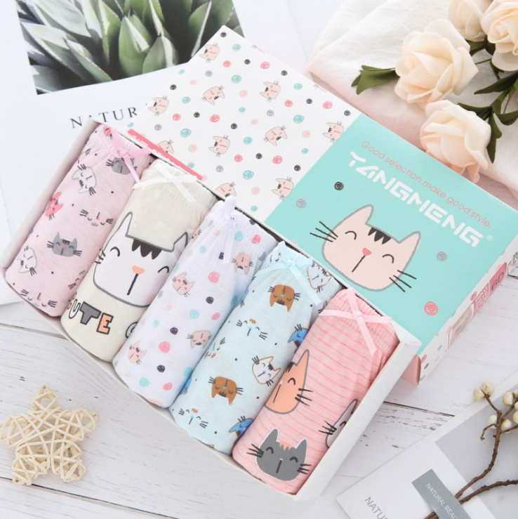 [HCM]Set 5 quần lót bé gái Hàn Quốc 100% cotton mẫu Mèo TangMeng