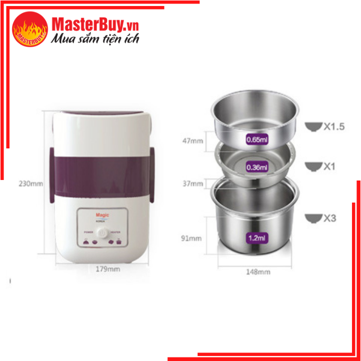 [HCM]Hộp Cơm Hâm Nấu Văn Phòng Đa Năng Magic Korea A-06