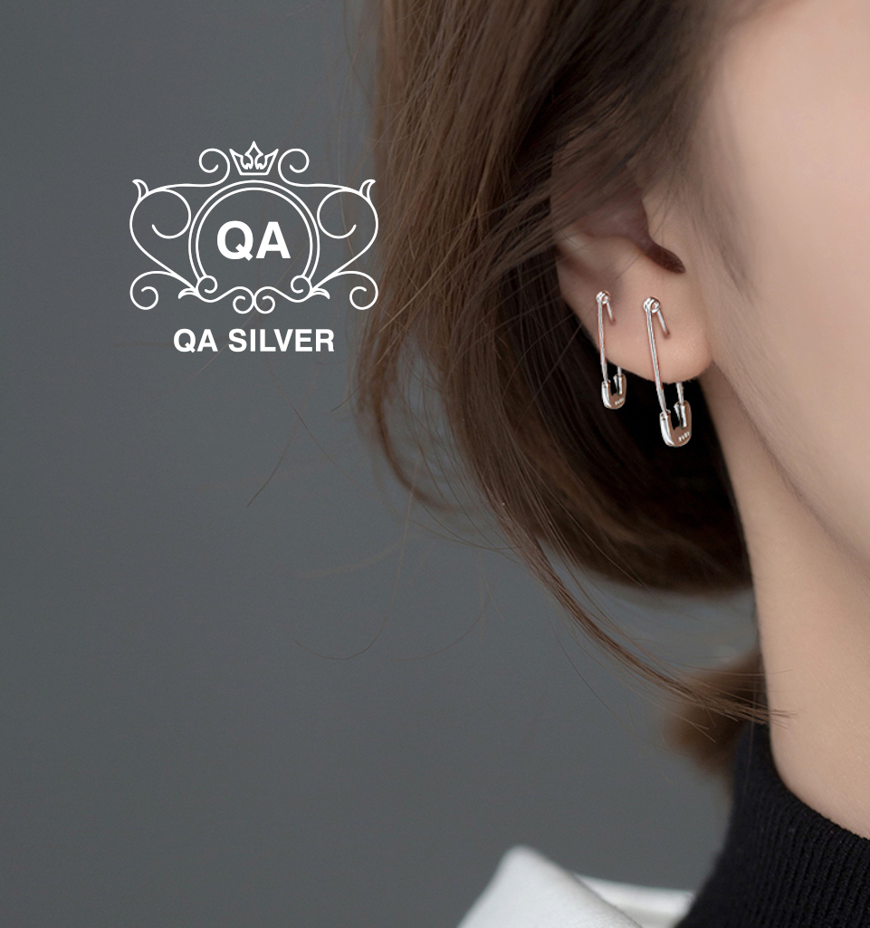 Khuyên tai bạc 925 ghim băng kim xỏ bông nam nữ kẹp vành S925 PIN QA SILVER Earrings EA190701