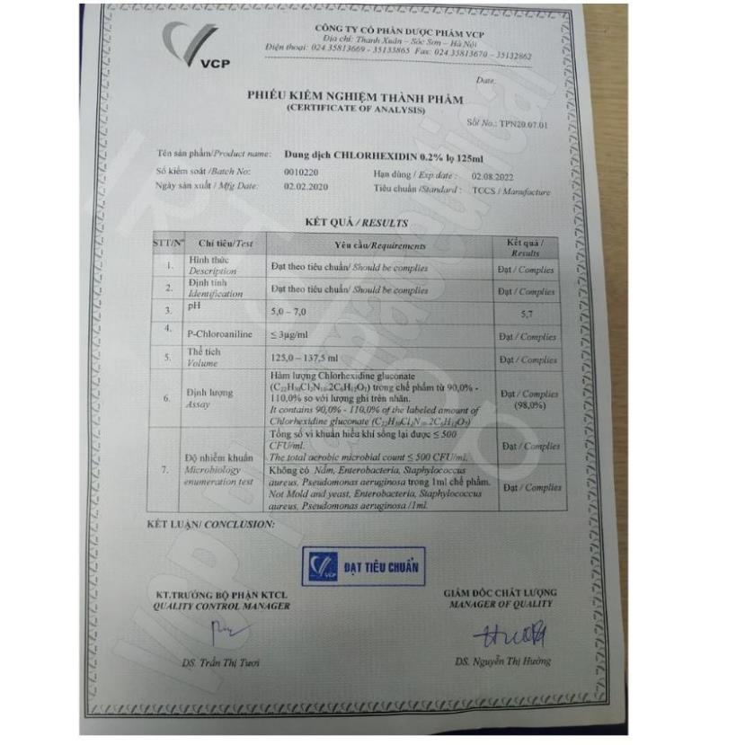 Nước súc miệng CHLORRHEXIDINE 0,2%