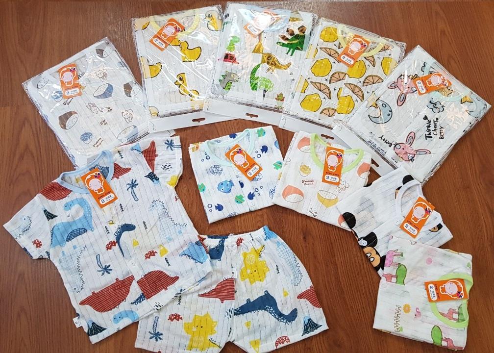Combo 5 bộ cộc cotton giấy cài vai cho bé