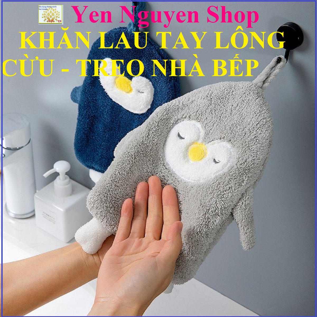 Khăn lau tay lông cừu treo nhà bếp hình chim cánh cụt đáng yêu 28x25cm - Yen Nguyen Shop