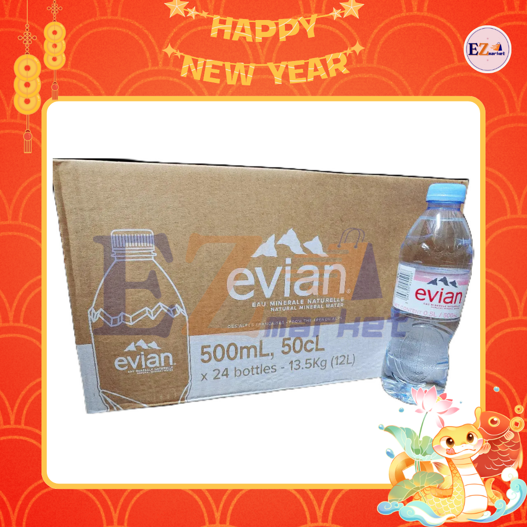 (Thùng 24 chai) Nước khoáng thiên nhiên Evian 500ml - Xuất xứ: Pháp