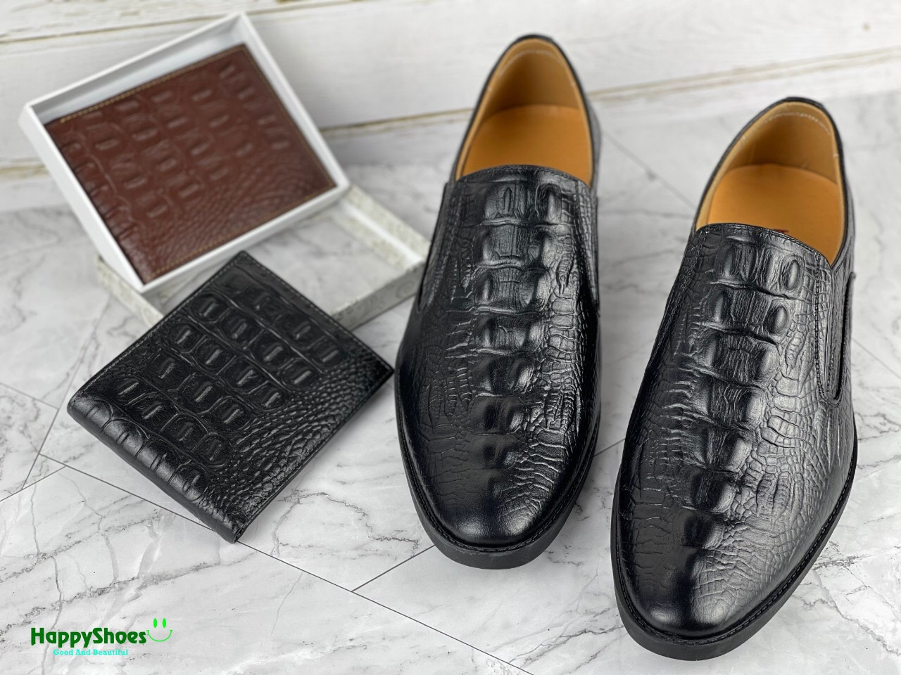 Giày lười nam da bò thật 100% dập vân cá sấu-HSM09 vàng