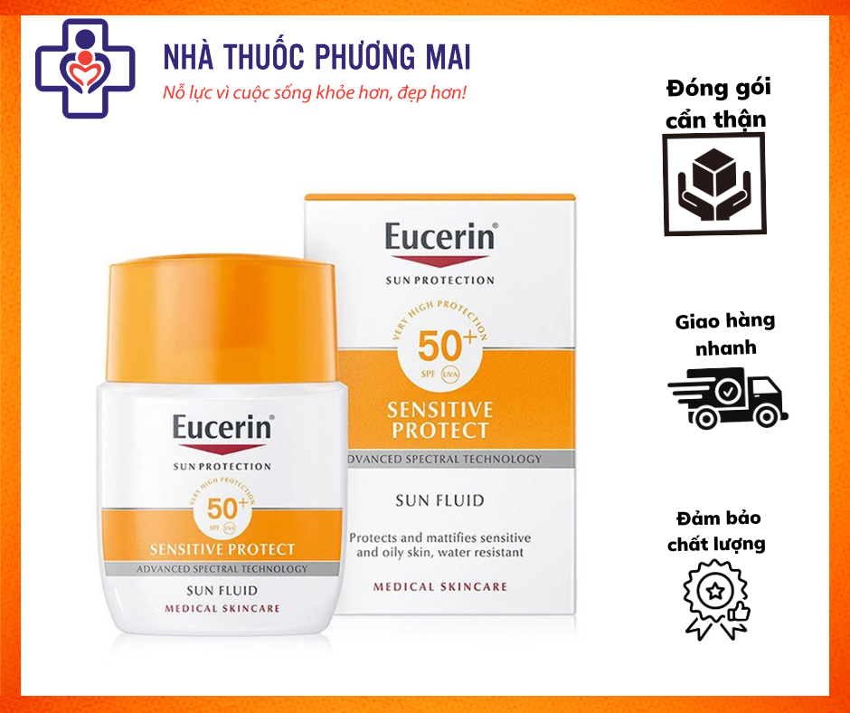 Kem chống nắng không gây nhờn rít cho da thường và da hỗn hợp eucerin sun fluid mattifying face spf50+ 50ml