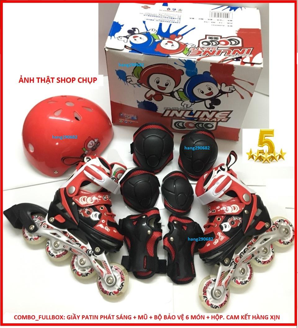 Mua Combo Giày trượt patin Phát Sáng INLINE: Giầy + Mũ + Bộ Bảo Vệ Chân Tay, Chất lượng 5 Sao